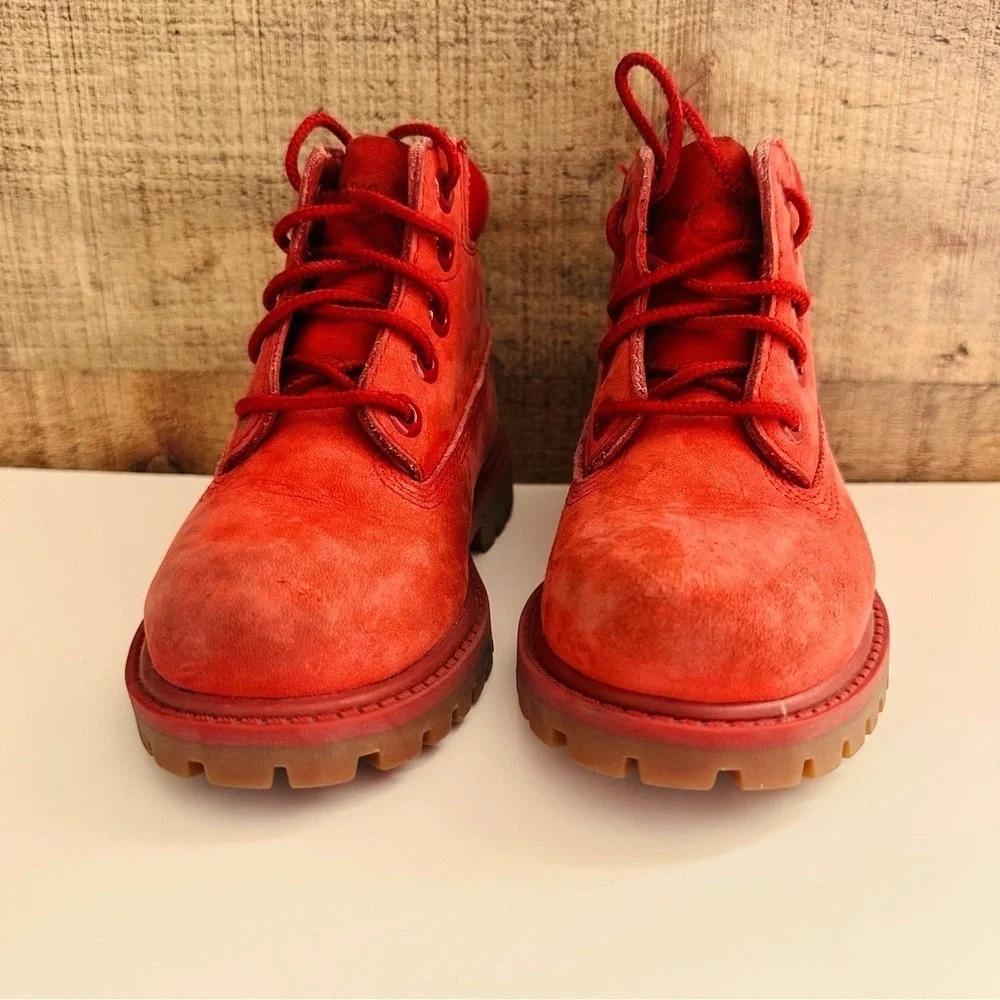 Unisex Timberland Premium Red Nubuck Waterproof Lace Up Toddler Boots